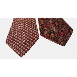 VTG Guy LaRoche Couture Lot Set Bundle 2 Silk Ties Geometric Floral Red Gold Art